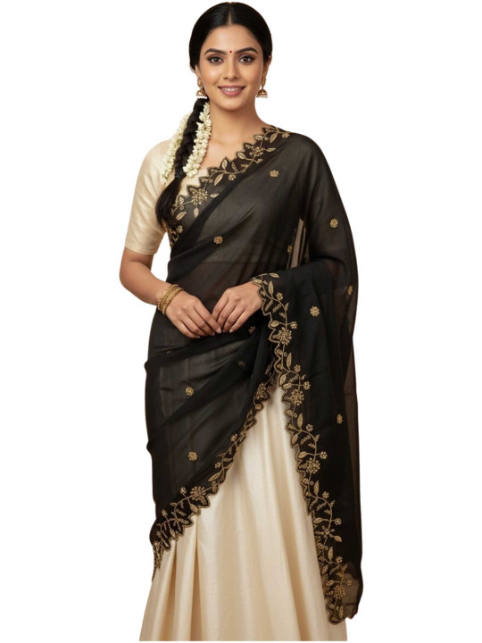 Fabcartz Embroidered Dupatta with Beads and Stones