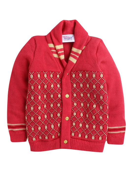 Little Angels Girls Woollen V-Neck Full Sleeves Cardigan