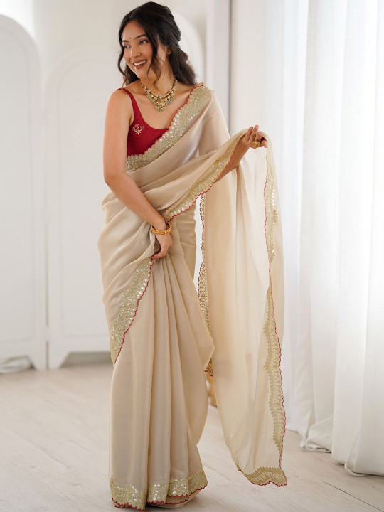 Anouk Embellished Sequinned Satin Heavy Work Saree