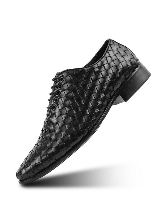 MONKSTORY Hand Woven Lace-Up Derbies - Black