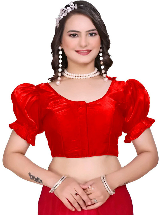 PU FASHION Round Neck Puff Sleeves Saree Blouse