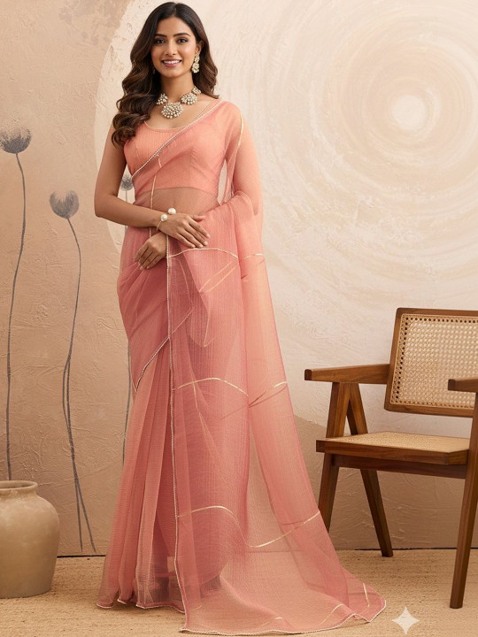 Moda Rapido Striped Zari Organza Saree