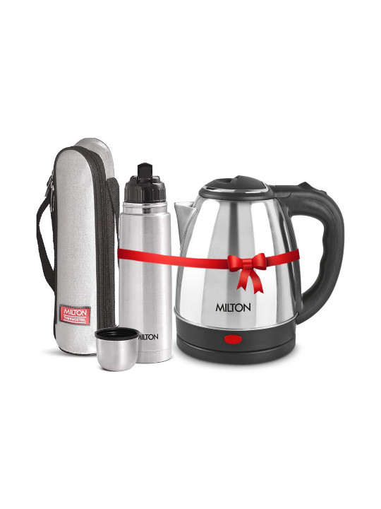 Milton Go Electro Grey & Black Stainless Steel Electric Kettle With Thermo Bottle