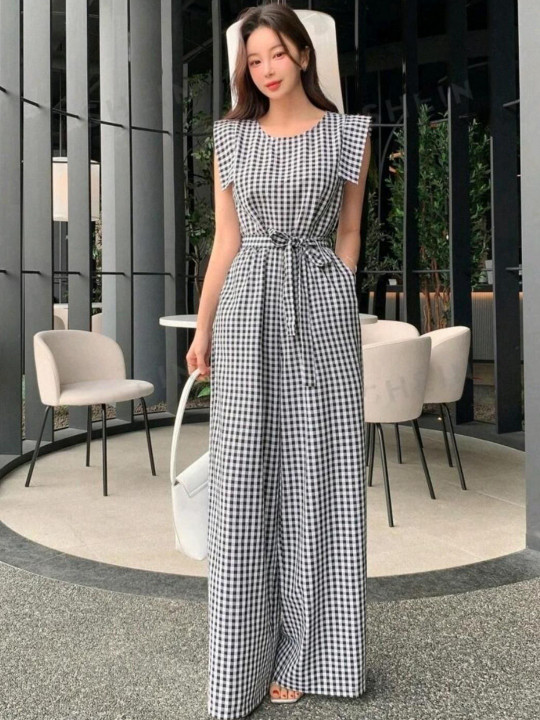 KI STUDIO Self Design Round Neck Sleeveless Cotton Basic Jumpsuit