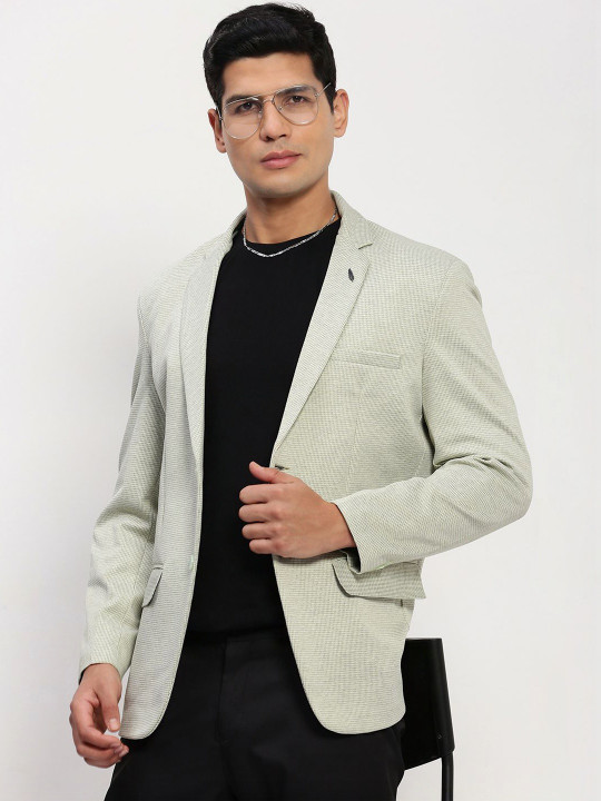 SHOWOFFFF Self Design Notched Lapel Single-Breasted Slim Fit Blazers