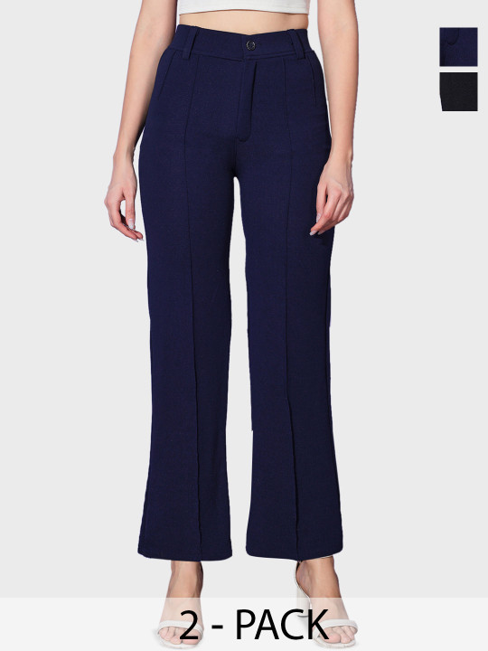 BUY NEW TREND Women Comfort High-Rise Easy Wash Pleated Trousers