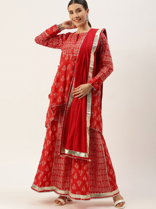 KALINI Red Solid Dupatta with Lace & Tassles
