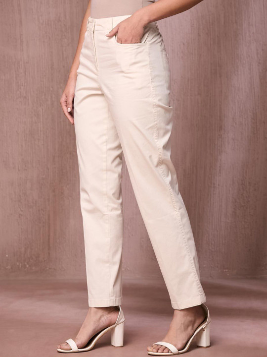 Fabindia Women Slim Fit High-Rise Trousers