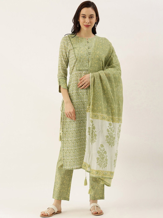 KALINI Floral Printed Cotton Dupatta with Tassles