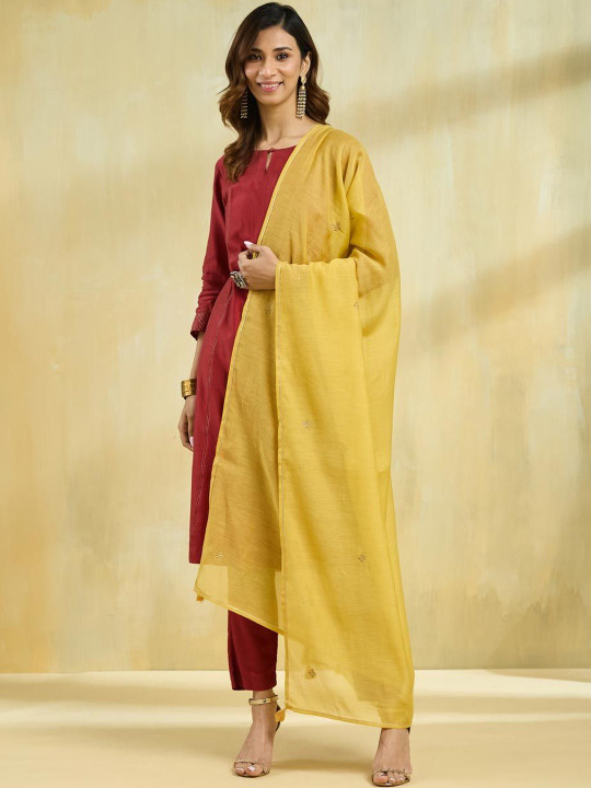 Fabindia Ethnic Motifs Embroidered Cotton Silk Dupatta