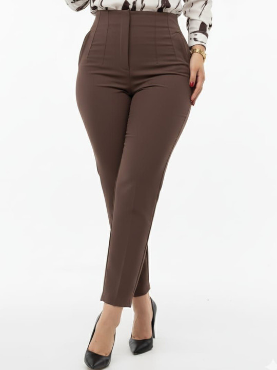 HIGH BUY Women Tailored Slim Fit High-Rise Pleated Trousers