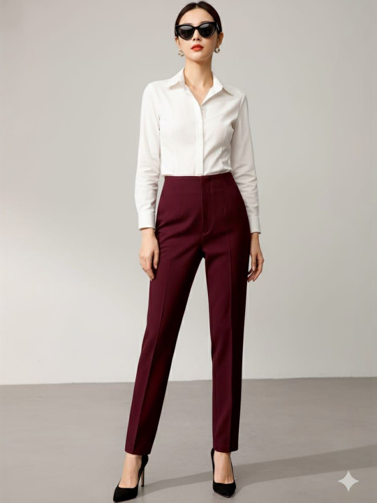 HIGH BUY Women Tailored Slim Fit High-Rise Pleated Trousers