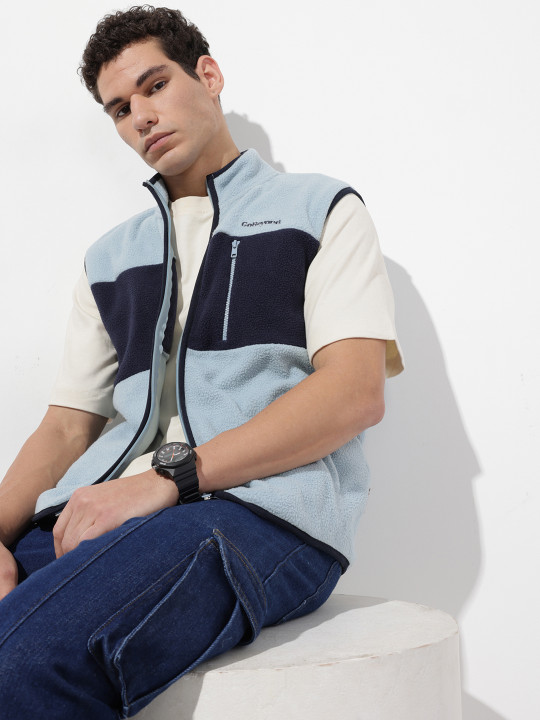 Roadster The Life Co. Colourblocked Sleeveless Sweatshirt