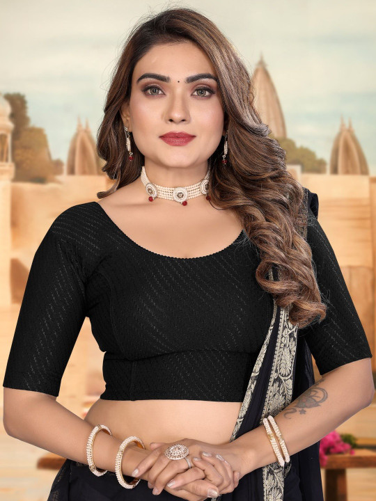 B.TEX FASHION Embellished Round Neck Saree Blouse