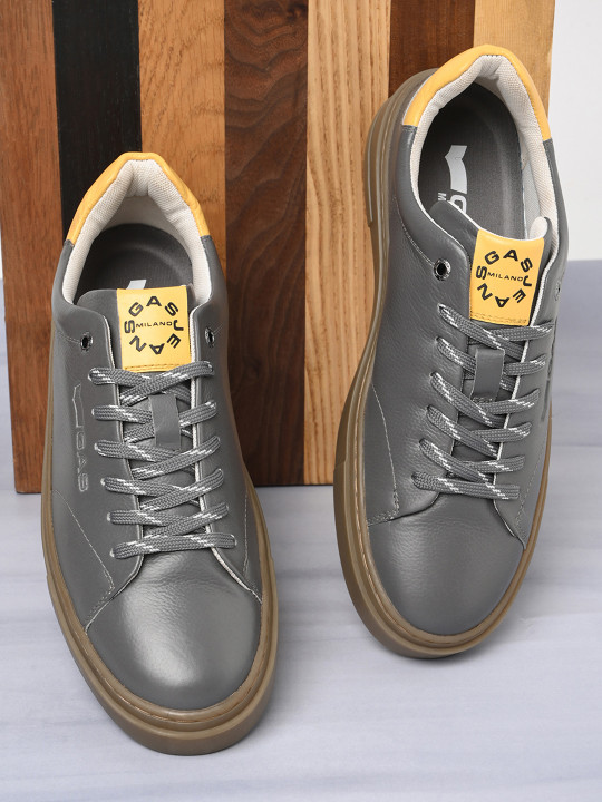 GAS Men Veloce Grey & Yellow Sneakers