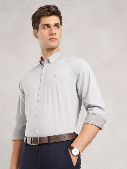 Nautica Textured Pure Cotton Slim Fit Formal Shirt