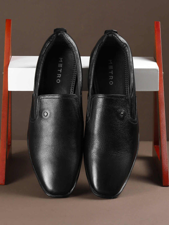 Metro Men Leather Round Toe Slip-On Formal Shoes