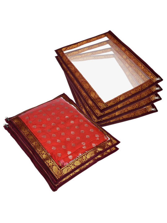 Kuber Industries Maroon & Gold Toned 6 Pieces Self Design Organisers