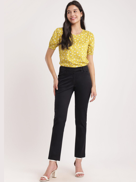 FABLE STREET Women Straight Fit Easy Wash Trousers