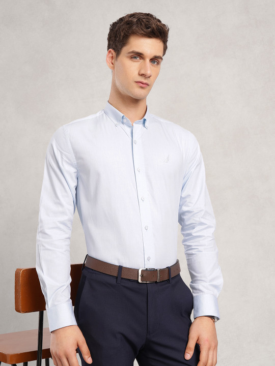 Nautica Textured Pure Cotton Slim Fit Formal Shirt