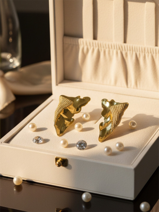 THE BLING GIRLL Gold-Plated Artificial Stones Studded Contemporary Shaped Drop Earrings