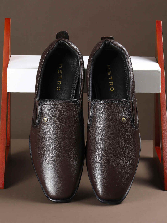 Metro Men Leather Round Toe Slip-On Formal Shoes