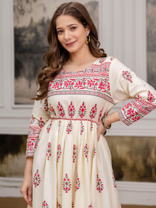 DRESSAR Women Floral Printed Anarkali Cotton Kurta