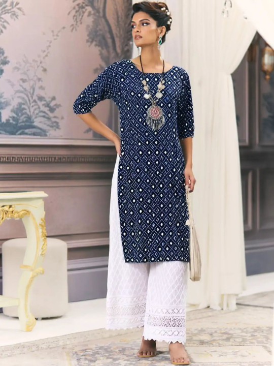 arangya Women Geometric Printed Indie Prints Crepe Kurta