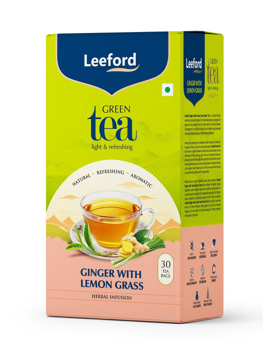 Leeford Premium Ginger Lemongrass Green Tea for Refreshing & Immunity Boosting 30Bags
