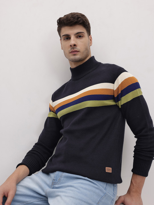 Roadster The Life Co. Self Striped Turtle Neck Pullover
