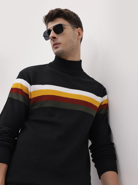 Roadster The Life Co. Self Striped Turtle Neck Pullover