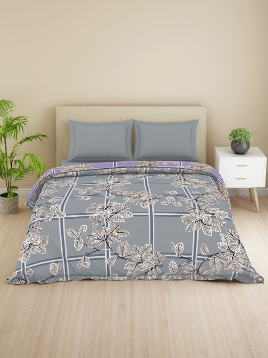 Welspun Grey & Grey Floral Microfiber AC Room 110 GSM Quilt