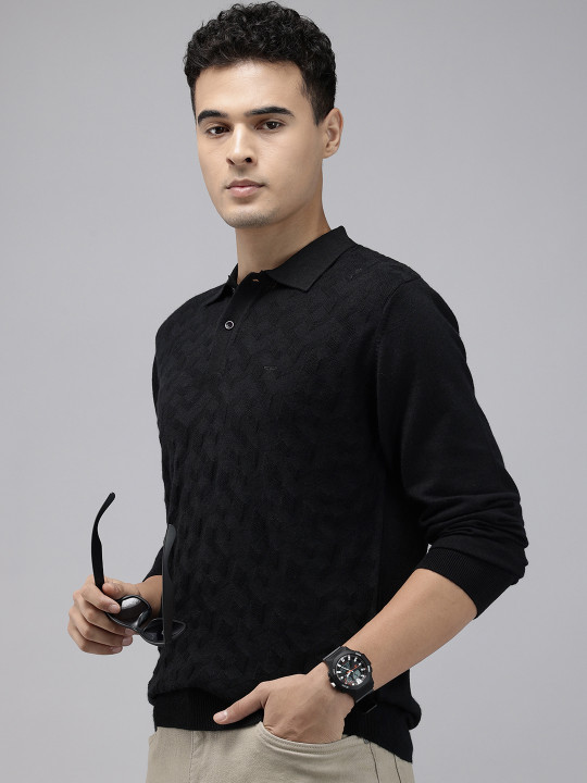 ColorPlus Geometric Self Design Shirt Collar Pullover