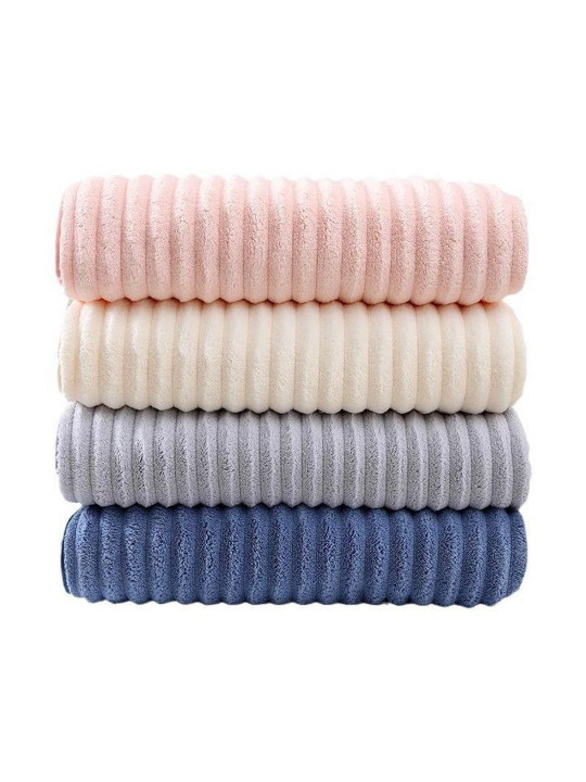 Reexplore Set Of 4 Pink & Beige Textured Microfiber 350 GSM Hand Towels