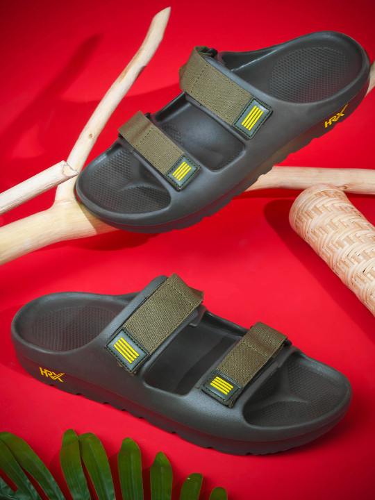 HRX by Hrithik Roshan Men Olive Green Rubber Sliders