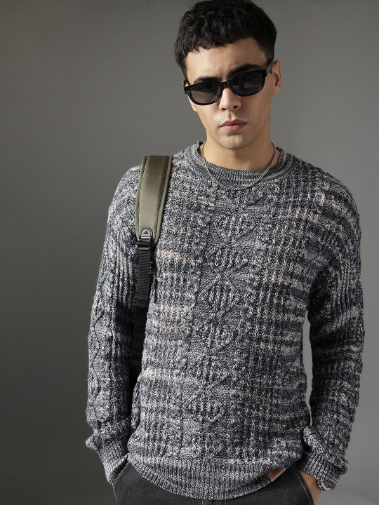 FCUK Open Knit Self Designed Knitted Pullover