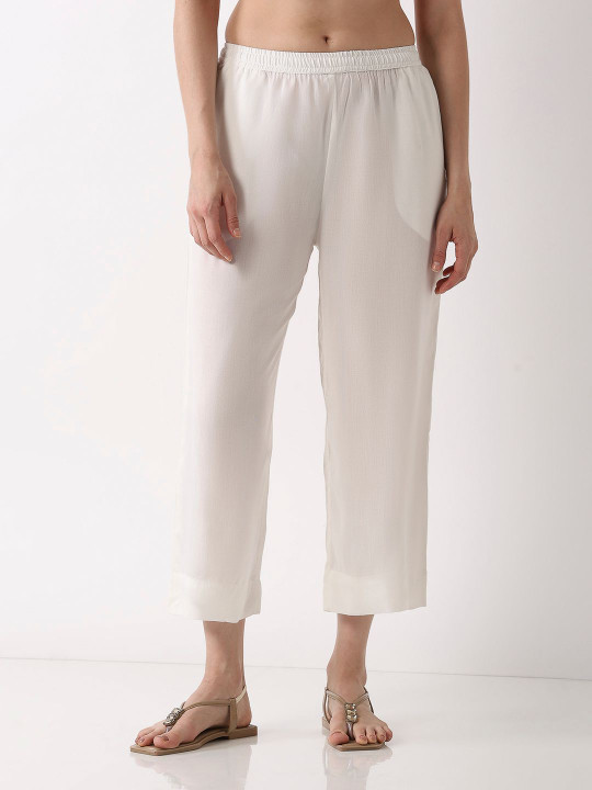Biba Women Solid Straight Knitted Cropped Palazzos