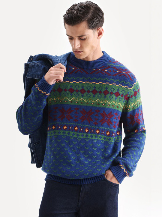 RARE RABBIT Men Fair Isle Printed Pullover