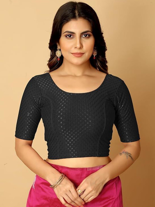 Moda Rapido Self Design Round Neck Saree Blouse