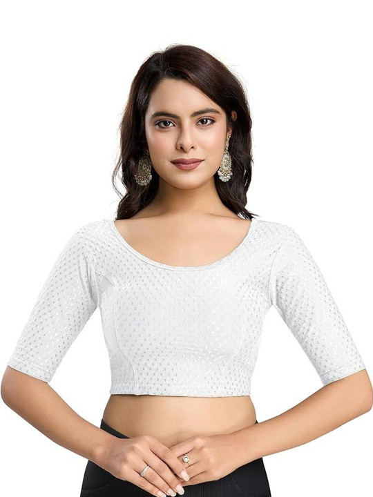 Moda Rapido Self Design Round Neck Saree Blouse