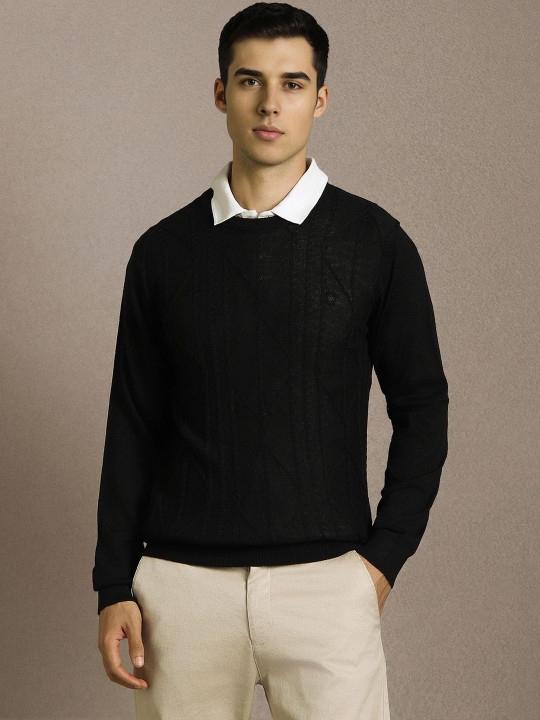 Louis Philippe Men Cable Knit Pullover