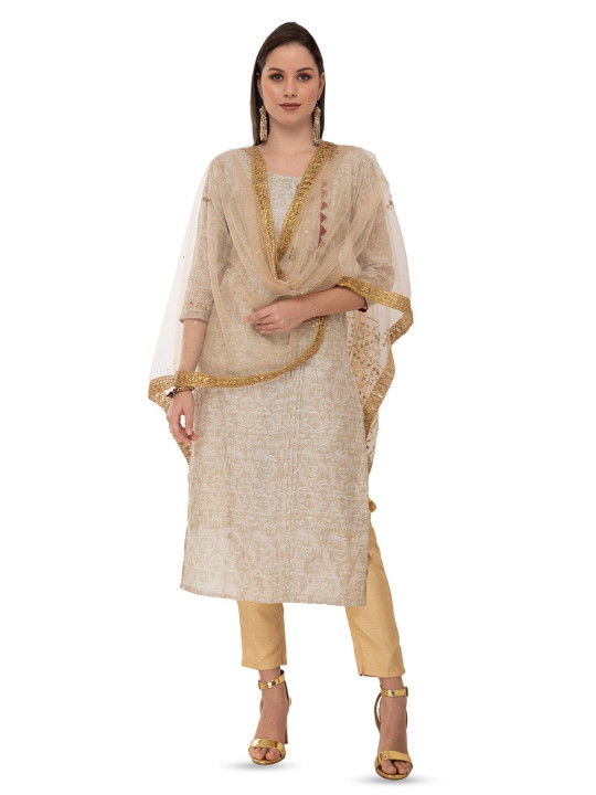 A R SILK DUPATTA HUB Embroidered Leheriya Dupatta with Mirror Work