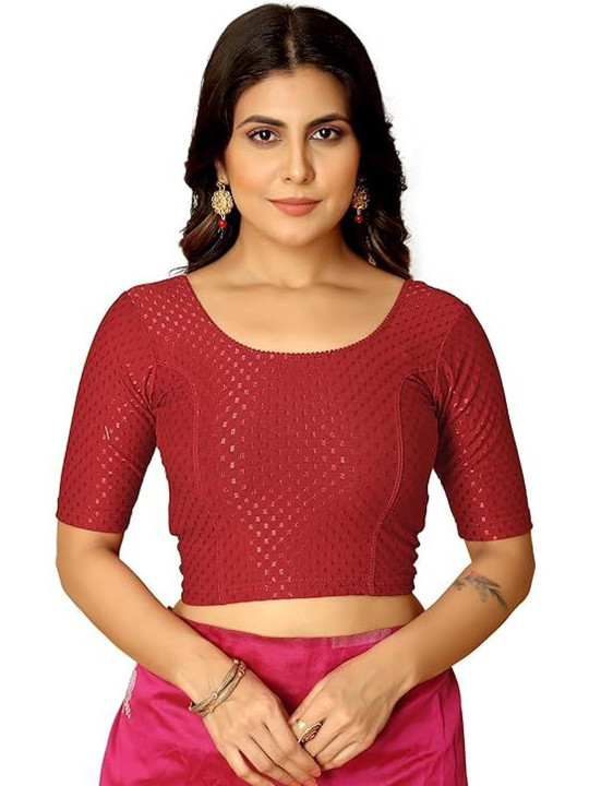 Moda Rapido Self Design Round Neck Saree Blouse
