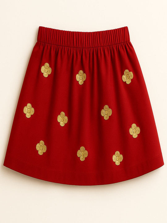 ZIP ZAP ZOOP Girls Embroidered Embellished Sequin Flower Cotton Flared Skirts