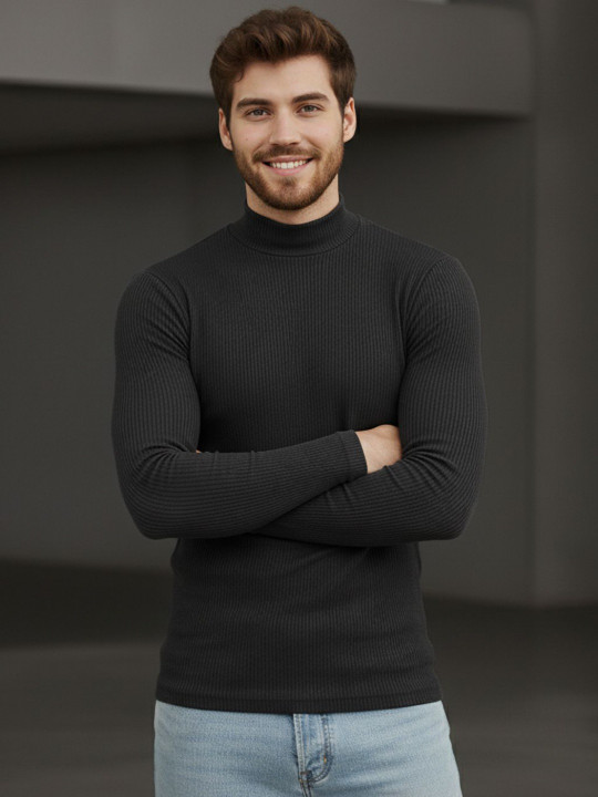 Genzy Men Self Design Turtle Neck Slim Fit T-shirt