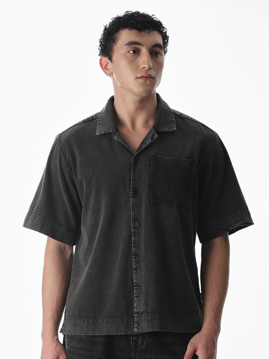 Jack & Jones Men Solid Cuban Collar Pure Cotton Casual Shirt