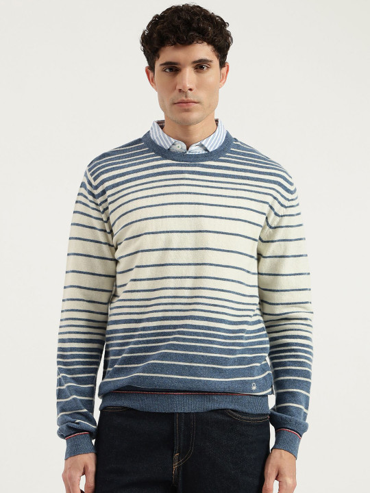 United Colors of Benetton Men Striped Regular Fit Crew Neck Woollen Pullover Sweaters