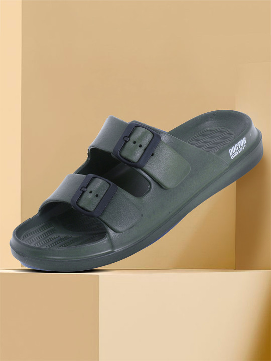 DOCTOR EXTRA SOFT Men Classic Cushion Lightweight Rubber Sliders With Buckle Detail