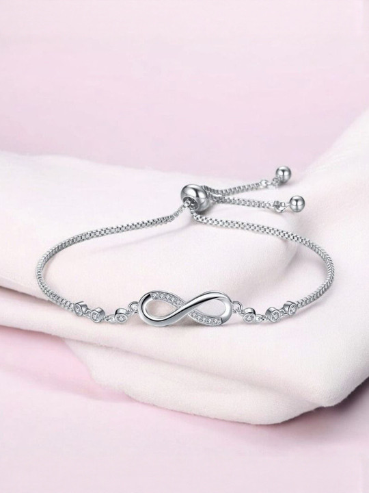 Vembley Silver-Plated Cubic Zirconia Studded Infinity Wraparound Bracelet