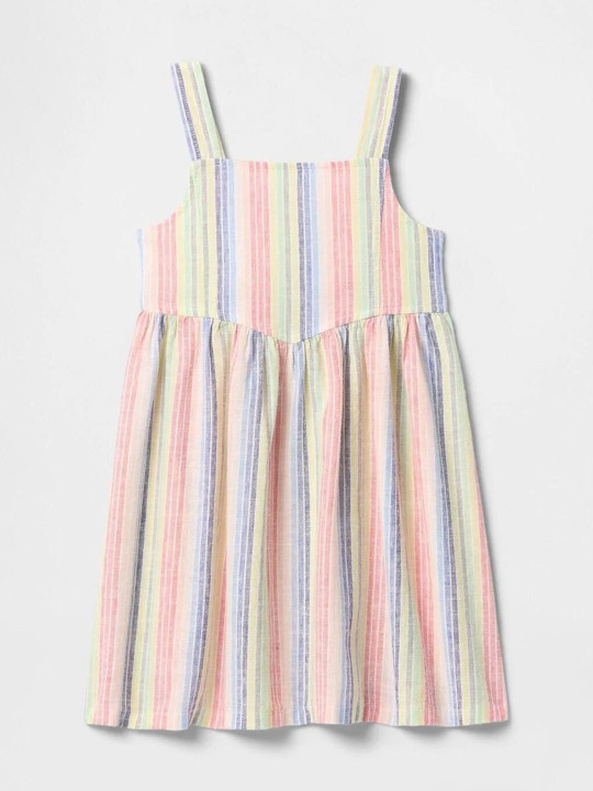GAP Girls Striped Cotton Linen A-Line Square Neck Dress